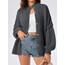 Saodimallsu Strickjacke Damen Kurz Laternenärmel Cardigan Knopfleiste Open Front Sweater Langarm Lose Strickmantel Herbst Winter Gestrickt Jacke Dunkelgrau M