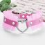 JewelryWe Schmuck Damen Choker Halsband Leder Spitze Halskette Gothic Punk Lolita Herz Collier Kette verstellbare Schnalle Kragen Halsketten für Frauen Mädchen Rosa