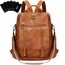 Leathario Rucksakck Damen Wasserdicht,Veganes Leder Cityrucksack,Rucksackhandtasche Mittelgroß, Diebstahlsich Tagesrucksack für Büro,Pendeln,Arbeit,Leicht Elegant Backpack Women Groß für Reise,Braun