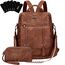 Leathario Rucksakck Damen Set Wasserdicht,Veganes Leder Cityrucksack,Rucksackhandtasche Mittelgroß, Diebstahlsich Tagesrucksack für Büro,Pendeln,Arbeit,Leicht Elegant Backpack Women Groß für Reise