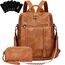 Leathario Rucksakck Damen Set Wasserdicht,Veganes Leder Cityrucksack,Rucksackhandtasche Mittelgroß, Diebstahlsich Tagesrucksack für Büro,Pendeln,Arbeit,Leicht Elegant Backpack Women Groß für Reise