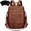 Leathario Rucksakck Damen Wasserdicht,Veganes Leder Cityrucksack,Rucksackhandtasche Mittelgroß, Diebstahlsich Tagesrucksack für Büro,Pendeln,Arbeit,Leicht Elegant Backpack Women Groß für Reise,Braun