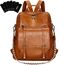 Leathario Rucksakck Damen Wasserdicht,Veganes Leder Cityrucksack,Rucksackhandtasche Mittelgroß, Diebstahlsich Tagesrucksack für Büro,Pendeln,Arbeit,Leicht Elegant Backpack Women Groß für Reise,Braun