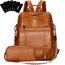 Leathario Rucksakck Damen Set Wasserdicht,Veganes Leder Cityrucksack,Rucksackhandtasche Mittelgroß, Diebstahlsich Tagesrucksack für Büro,Pendeln,Arbeit,Leicht Elegant Backpack Women Groß für Reise