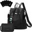 Eshow Rucksack Damen Klein, Anti-Diebstahl Kleiner Cityrucksack Tagesrucksack Elegant, 3 in 1 Rucksacktasche mit Clutchbag & RFID Blocker Modern für Pendeln Schule Arbeit Reise Schwarz