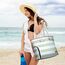 Lekespring Strandtasche Damen Groß mit Reißverschluss, Badetasche XXL Familie Saunatasche Reisetasche Beach Tote Bag für Strand Reisen Einkaufen u.Sport (Grüne Gestreift)
