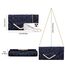 Larcenciel Clutch Dunkelblau, Elegant Spitze Satin Handtasche mit Abnehmbarer Kette, Vintage Envelope Abendtasche mit Blumenmuster, Mode Umschlag Crossbody Tasche für Hochzeit Party Bankett, 22x11x5CM