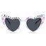 Ainiv Herz Sonnenbrille Perle, Sonnenbrille Herzform mit Birthday Brief und Perlenverzierung, UV400 Sonnenschutz und UV-Schutz Modische Retro Herz Brille für Geburtstagsfeier, Fasching, Karneval-Weiß