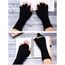 Pangda 2 Paar Unisex Fingerlose Handschuhe - Half Finger Dehnbar Strick Verlängern Handgelenk Winter Warme Handschuhe (Schwarz)