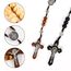 Runmeihe Katholisches Kreuz Rosenkranz Halskette, Naturholz Gebetskette mit Medaille Kreuz Jesus Christus Heiliger Benedikt, für katholische Christen Religiöse Kommunion, Taufe, Messe, Bibel