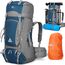 IGOLUMON Trekkingrucksack 60L Wanderrucksack Herren Damen Reiserucksack Großer Rucksack mit Regenhülle für Camping Trekking Mountainering Outdoor Reisen, Sport，Blau