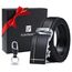 flintronic Herren Gürtel,Hochwertiges Leder material Ratsche Automatik Gürtel für Männer Ledergürtel Breite 3.5cm Länge 126CM-Schwarz (inkl Schlüsselbund & Geschenkbox)
