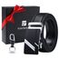 flintronic Herren Gürtel,Hochwertiges Leder material Ratsche Automatik Gürtel für Männer Ledergürtel Breite 3.5cm Länge 139CM-Schwarz (inkl Schlüsselbund & Geschenkbox)
