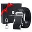 flintronic Herren Gürtel,Hochwertiges Leder material Ratsche Automatik Gürtel für Männer Ledergürtel Breite 3.5cm Länge 133CM-Schwarz (inkl Schlüsselbund & Geschenkbox)