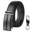flintronic Herren Gürtel,Hochwertiges Leder material Ratsche Automatik Gürtel für Männer Ledergürtel Breite 3.5cm Länge 145CM-Schwarz (inkl Schlüsselbund & Geschenkbox)
