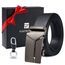 flintronic Herren Gürtel,Hochwertiges Leder material Ratsche Automatik Gürtel für Männer Ledergürtel Breite 3.5cm Länge 125CM-Schwarz (inkl Schlüsselbund & Geschenkbox)