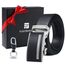 flintronic Herren Gürtel,Hochwertiges Leder material Ratsche Automatik Gürtel für Männer Ledergürtel Breite 3.5cm Länge 136CM-Schwarz (inkl Schlüsselbund & Geschenkbox)