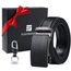 flintronic Herren Gürtel,Hochwertiges Leder material Ratsche Automatik Gürtel für Männer Ledergürtel Breite 3.5cm Länge 143CM-Schwarz (inkl Schlüsselbund & Geschenkbox)