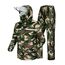 Coutyuyi Herren & Damen Regenanzug Reflektierender 100% Wasserdichter Anzug Outdoor Regenmantel Winddicht Regenjacke （XXL, Dunkelgrün Camouflage）