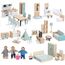 Giant bean Puppenhaus Möbel Holz Set, 36 Teilige Möbel mit 4 Familienpuppen, Puppen Zubehör Spielzeug für Jungen, Mädchen und Kleinkinder 3+ Jahren