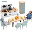 Giant bean Puppenhaus Möbel Holz Set, 36 Teilige Möbel mit 4 Familienpuppen, Puppen Zubehör Spielzeug für Jungen, Mädchen und Kleinkinder 3+ Jahren