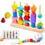 ZGIMI Montessori Spielzeug ab 3 4 5 Jahre Motorikspielzeug Fädelspiel Bausteine Sortierspiel für Kinder, Holz StapelspielFeinmotorik Lernspiele Geschenk für Baby Junge Mädchen （Mit Aufbewahrungsbox）