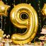 AULE Luftballon Zahl 9 Gold: XXL 101 cm Folienballon Geburtstag Gold 9 Jahre Zahlen 40 Zoll Helium Ballon Zahlenballon für Babyparty Jubiläum Deko