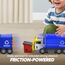 JOJOYIN Großer, reibungsbetriebener Müllwagen-Spielzeugset, inklusive 1 Müllcontainer, 3 Mülleimern und 30 Lernkarten für Kinder, Blau