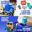 JOJOYIN Großer, reibungsbetriebener Müllwagen-Spielzeugset, inklusive 1 Müllcontainer, 3 Mülleimern und 30 Lernkarten für Kinder, Blau