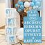 Babyparty Deko Box Junge, 30 Blau Weiße Luftballons, 4 Transparente Ballonboxen mit 4 Lichterketten und 33 Buchstaben (BABY+ONE+A-Z), Baby Shower Deko Boxen für Babyparty, Geburtstags, Gender Reveal