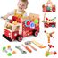 Nauotk Werkzeugkoffer Kinder Werkbank, 2 in 1 Feuerwehrfahrzeug aus Holz und Werkzeug Kinder, Montessori Holzspielzeug Spielzeug ab 2 3 4 5 Jahre, Kinderwerkzeug Werkzeugwagen, Geschenk Junge Mädchen