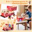 Nauotk Werkzeugkoffer Kinder Werkbank, 2 in 1 Feuerwehrfahrzeug aus Holz und Werkzeug Kinder, Montessori Holzspielzeug Spielzeug ab 2 3 4 5 Jahre, Kinderwerkzeug Werkzeugwagen, Geschenk Junge Mädchen