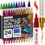 Artistro 24 Metallic Acrylstifte – Dual Tip (Pinsel & Fein) Marker für Stoff, Leinwand, Stein, Glas, Holz – Kalligrafie, Scrapbooking Zubehör, DIY & Geschenk für Kinder und Jugendliche – Kunstset