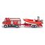 siku 1636001, Französischer Feuerwehr Unimog mit Boot, 1:87, Frankreich, Metall/Kunststoff, Rot, Französische Aufschrift Pompiers, Schwimmfähiges Boot