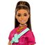 Barbie Fashionista - Puppe in pinkem Jumpsuit mit Accessoires und Welpen für Styling-Spaß und Geschichtenerzählen, braune Haare mit Pony, für Kinder ab 3 Jahren, HPL76