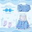 Babypuppenkleidung für 14-18 Zoll Babypuppen, 4 Stück Süßes Puppenkleidung 35-43cm Outfit mit Blauem Mantel + Schleife Gazerock + Schmetterlingsschleife Stirnband + Socken, Neue Puppenkleidung Zubehör