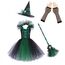 Generisch Hexenkostüm Kinder - Hexenkostüm Mädchen Set 4-Teilig：Hexenhut,Tasche,Kleid Mit Zauberstab Cosplay Elegant Witch Costume Hexe Kostüm Für Faschingskostüme Karneval Kostüm Party