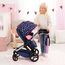 Bayer Design 17016AA Puppenwagen Xeo mit Tasche, höhenverstellbarer Griff, Schwenkschieber, wandelbar als Puppenjogger, bewegliche Vorderräder, integrierter Korb, Blau, Rosa, Weiß