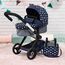 Bayer Design 17015AA Puppenwagen Xeo mit Tasche, höhenverstellbarer Griff, Schwenkschieber, wandelbar als Puppenjogger, bewegliche Vorderräder, integrierter Korb, Blau, Weiß