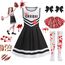 Halloween Kostüm Kinder, Zombie Cheerleader Kostüm, Monster High Faschingskostüme mit Strümpfen Pom Poms Tattoos, 9 PCS Halloween Cheerleader Horror Braut Kostüm für 10-12 Jahre Teenager Mädchen