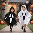 Gespenst Kostüm Kinder mit Leuchtendem,3-12 Jahre Halloween Kostüm Geist Umhang Weiß mit Kapuze & Kürbis Bag,Geistergesicht Boo Geister Kostüme Mädchen Jungen für Halloween Karneval Cosplay(L)