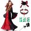Lubolee Faschingskostüme Kinder Mädchen, Gruseliges Karneval Vampir Kostüm Kinder Mädchen, Vampir Kostüm Kinder Set Mit Kopfschmuck, Halsketten, Schwarze Rosen und Leuchtende Tattoo-Aufkleber