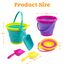 JOYIN 3 Packungen Faltbares Strand Eimer Set，Sandkasten Faltbare Sandspielzeug Eimer mit Netz-Rücksack für Kinder, Campingausrüstung, Sandparty