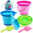 JOYIN 3 Pcs Faltbarer Eimer mit Schaufeln und Netztasche, Mehrzweckeimer für Strand, Campingausrüstung, Strandparty, Angeln und lustige Sommeraktivitäten, 3 Packungen (blau/rosa/grün)