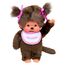 Sekiguchi 255550 - Original Monchhichi Mädchen, Plüschtier mit weiß-pinkem Lätzchen und Zöpfen mit Schleifen, ca. 20 cm großes Kuscheltier aus braunem Plüsch