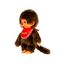 Sekiguchi 255010 - Original Monchhichi Junge, Plüschfigur mit rotem Latz und Zöpfen mit Schleifen, ca. 20 cm großes Kuscheltier aus braunem Plüsch