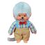 Sekiguchi 233140 - Original Monchhichi Großvater, Plüschfigur mit kariertem Hemd, Fliege und beigefarbener Hose, ca. 20 cm großes Kuscheltier aus grauem Plüsch
