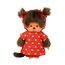 Sekiguchi 221295 - Original Monchhichi Mädchen, Plüschtier mit Monchichikleid und Schleifen, ca. 20 cm großes Kuscheltier aus braunem Plüsch