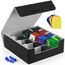Mlikero Sammelkarten-Aufbewahrungsbox für 2400+ Karten, Magnetische Karten Deck-Box mit 10 Kartenteilern und 4 Schaumstoffstoppern, Leder Commander Deck-Box Fit für MTG, TCG (4 Reihen, Schwarz&Grau)