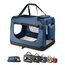 lionto Hundetransportbox faltbar für Reise & Auto, 70x52x50 cm, stabile Transportbox mit Tragegriffen & Decke für Katzen & Hunde bis 15 kg, robuste Hundebox aus Stoff für klein & groß, dunkelblau